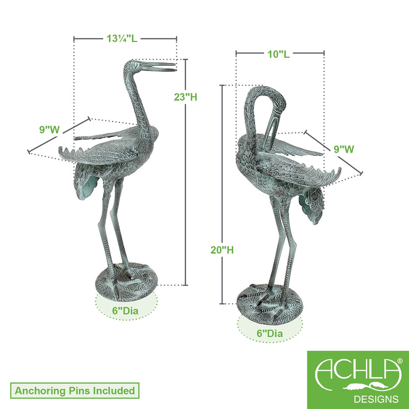 ACHLA Preening Crane | Verdigris Cast Aluminum Garden Sculpture | Patio & Lawn Ornament | 20-23in H | Model PC-01