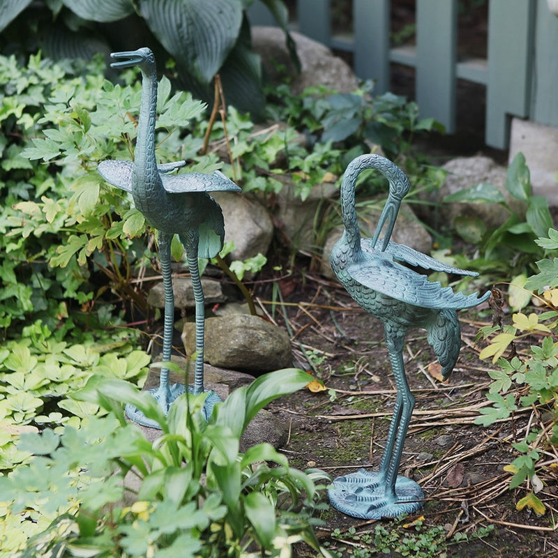 ACHLA Preening Crane | Verdigris Cast Aluminum Garden Sculpture | Patio & Lawn Ornament | 20-23in H | Model PC-01