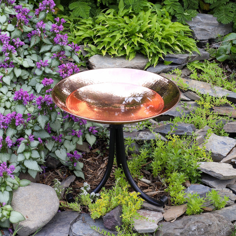 ACHLA Polished Copper Birdbath Tripod Stand | Hammered Copper Bowl on Black Wrought Iron | Garden Patio & Deck Accent | Model PCB-01-TR2