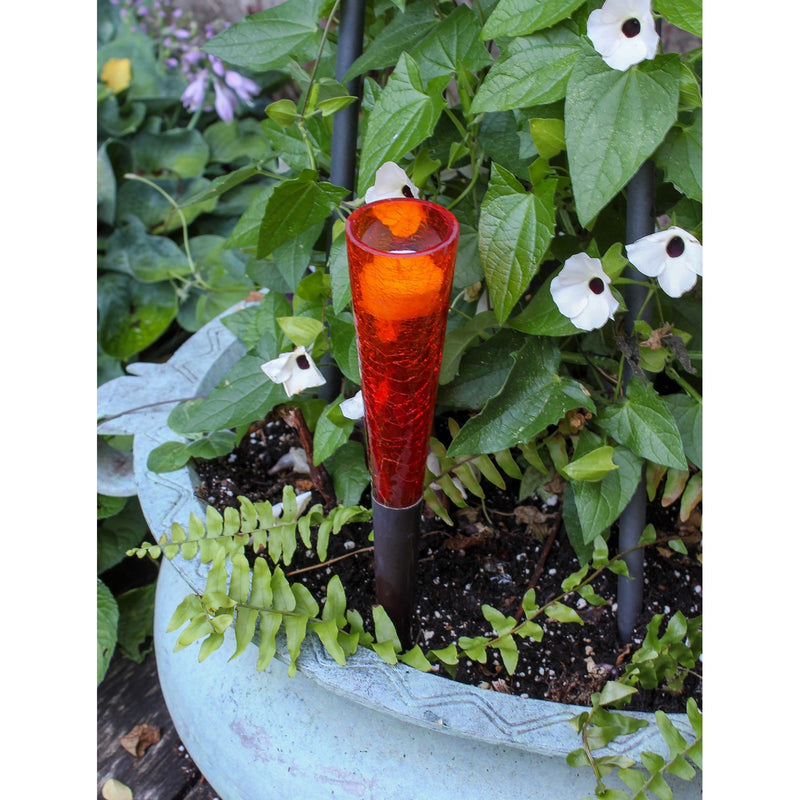 ACHLA Red Sparkle Cone Candle Holder | Crackle Glass and Iron | Patio & Tabletop Ambiance | 15.5 in H, 2 in Dia | Model SC-02RD
