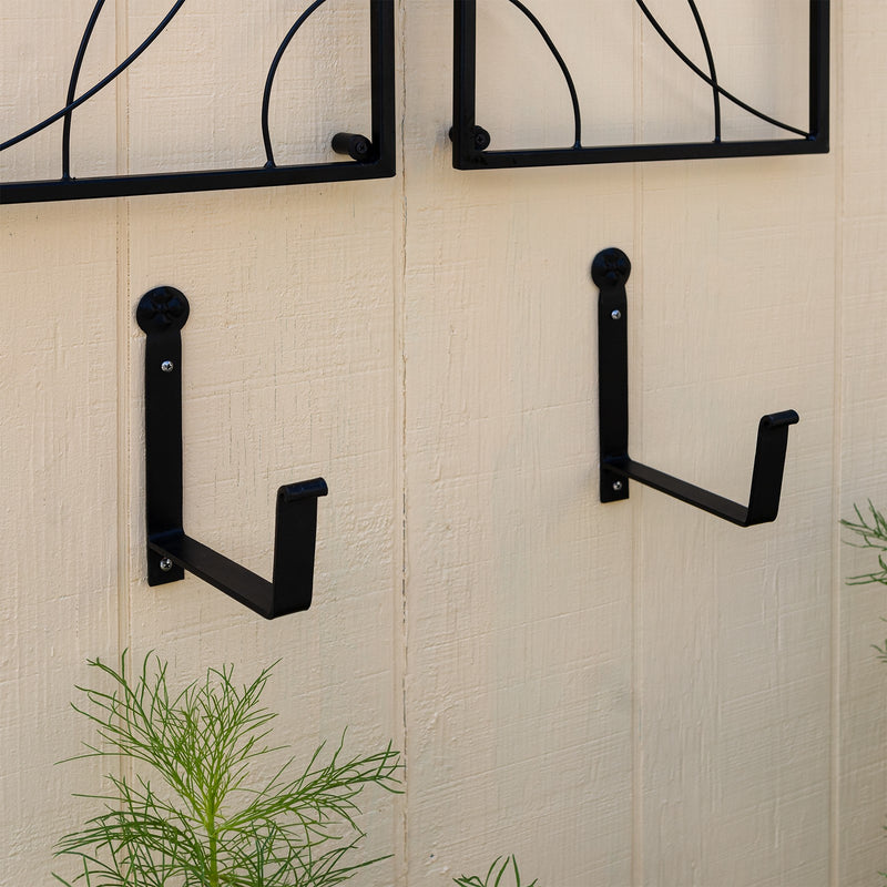 ACHLA Flowerbox Brackets 6in Pair | Black Wrought Iron | Window Box & Planter Support | 1 x 6 x 3.5-8 in | Model SFB-01