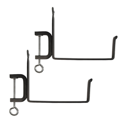 ACHLA SFB-02C 8in Clamp-On Flower Box Brackets | Wrought Iron Black Powder Coated | Window Box & Railing Planter Support | Model SFB-02C