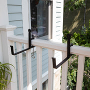 ACHLA SFB-02C 8in Clamp-On Flower Box Brackets | Wrought Iron Black Powder Coated | Window Box & Railing Planter Support | Model SFB-02C
