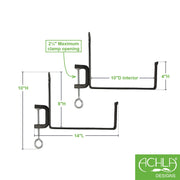 ACHLA Clamp-On Flower Box Brackets 10in | Black Wrought Iron | Outdoor Window Box & Railing Planters | 10 x 5 x 1.25 in | Model SFB-03C