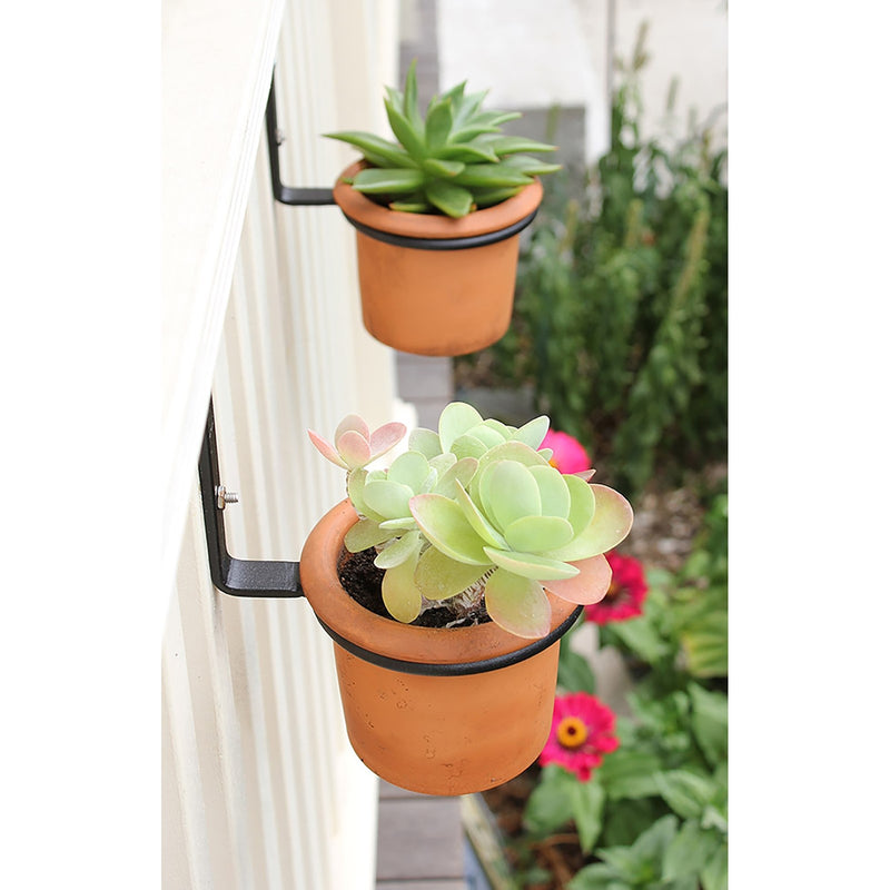 ACHLA 4in Flower Pot Ring 2-Pack | Wrought Iron Black Powdercoat Wall-Mounted Planter Bracket | Porch, Balcony & Deck Vertical | Model SFR-04-2