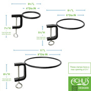 ACHLA 4in Clamp-On Flower Pot Ring 2-Pack | Wrought Iron Black Powdercoat | Porch, Balcony & Deck Railing Planter | 4 x 4 x 2 in | Model SFR-04C-2