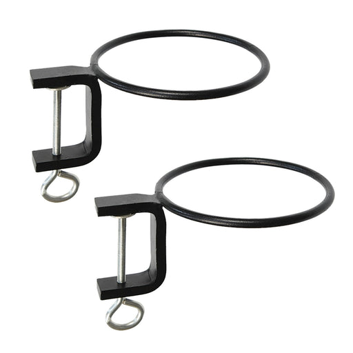 ACHLA 6in Clamp-On Flower Pot Ring 2-Pack | Wrought Iron Black Powdercoat | Porch, Balcony & Deck Railing Planter | 6 x 6 x 2 in | Model SFR-06C-2
