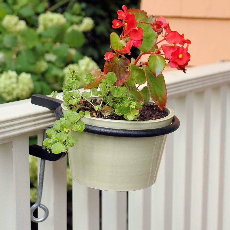 ACHLA 6in Clamp-On Flower Pot Ring 2-Pack | Wrought Iron Black Powdercoat | Porch, Balcony & Deck Railing Planter | 6 x 6 x 2 in | Model SFR-06C-2