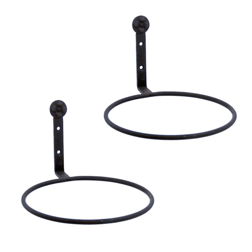 ACHLA 8in Flower Pot Ring 2-Pack | Black Wrought Iron Wall-Mounted Planter Bracket | Porch, Balcony & Deck Vertical Garden | Model SFR-08-2