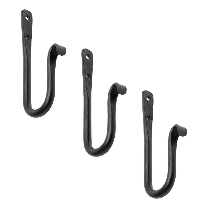 ACHLA 6in J-Hook 3-Pack | Black Powdercoat Wrought Iron Wall Hook | Kitchen, Garage & Closet Organizer | 0.5 x 3.5 x 6 in | Model SSH-02-3