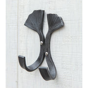 ACHLA Double Ginkgo Leaf Hook | Wrought Iron Black Powdercoat | Entryway & Mudroom Coat & Towel Organizer | 6.5 x 4.5 x 2.75 in | Model SSH-21