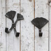 ACHLA Double Ginkgo Leaf Hook | Wrought Iron Black Powdercoat | Entryway & Mudroom Coat & Towel Organizer | 6.5 x 4.5 x 2.75 in | Model SSH-21
