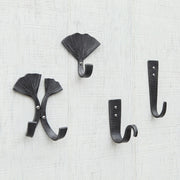 ACHLA Double Ginkgo Leaf Hook | Wrought Iron Black Powdercoat | Entryway & Mudroom Coat & Towel Organizer | 6.5 x 4.5 x 2.75 in | Model SSH-21