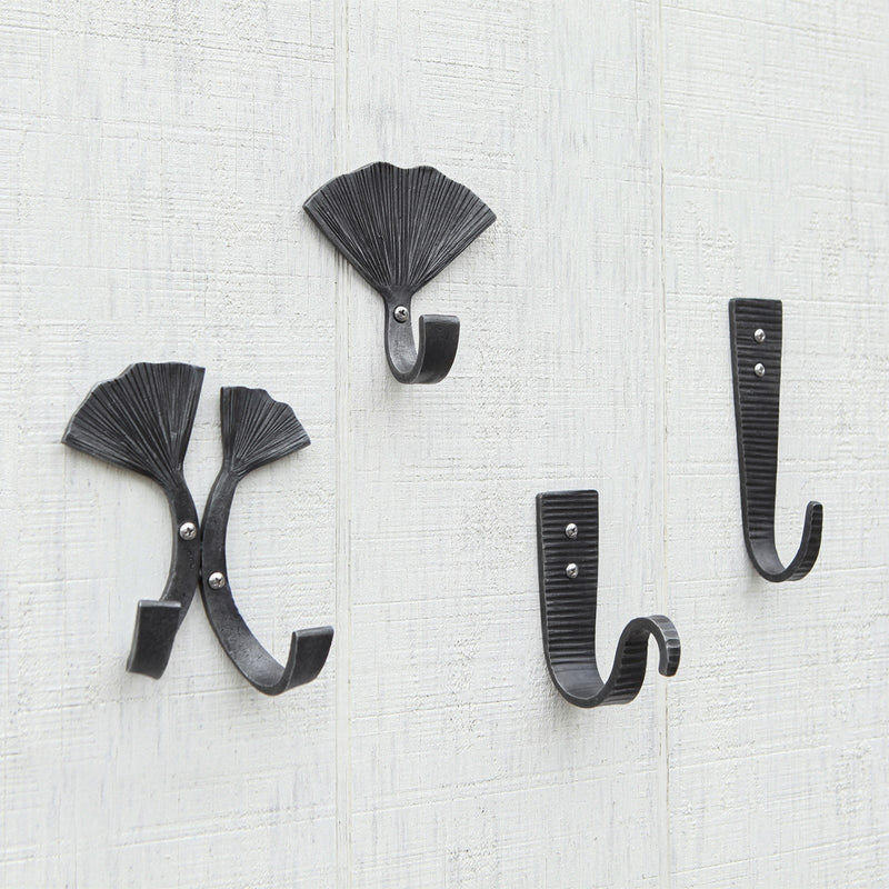 ACHLA Double Ginkgo Leaf Hook | Wrought Iron Black Powdercoat | Entryway & Mudroom Coat & Towel Organizer | 6.5 x 4.5 x 2.75 in | Model SSH-21