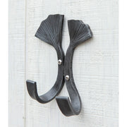 ACHLA Double Ginkgo Leaf Hook | Wrought Iron Black Powdercoat | Entryway & Mudroom Coat & Towel Organizer | 6.5 x 4.5 x 2.75 in | Model SSH-21