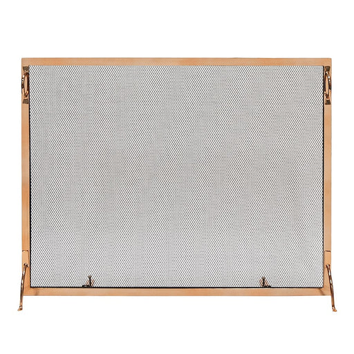 ACHLA Montreal 38x30in Flat Fireplace Screen | Polished Copper Wrought Iron Frame with Black Mesh | Living Room & Hearth Safety | Model SSM-3830CP