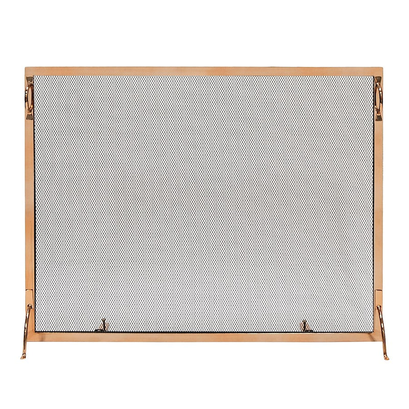 ACHLA Montreal 38x30in Flat Fireplace Screen | Polished Copper Wrought Iron Frame with Black Mesh | Living Room & Hearth Safety | Model SSM-3830CP