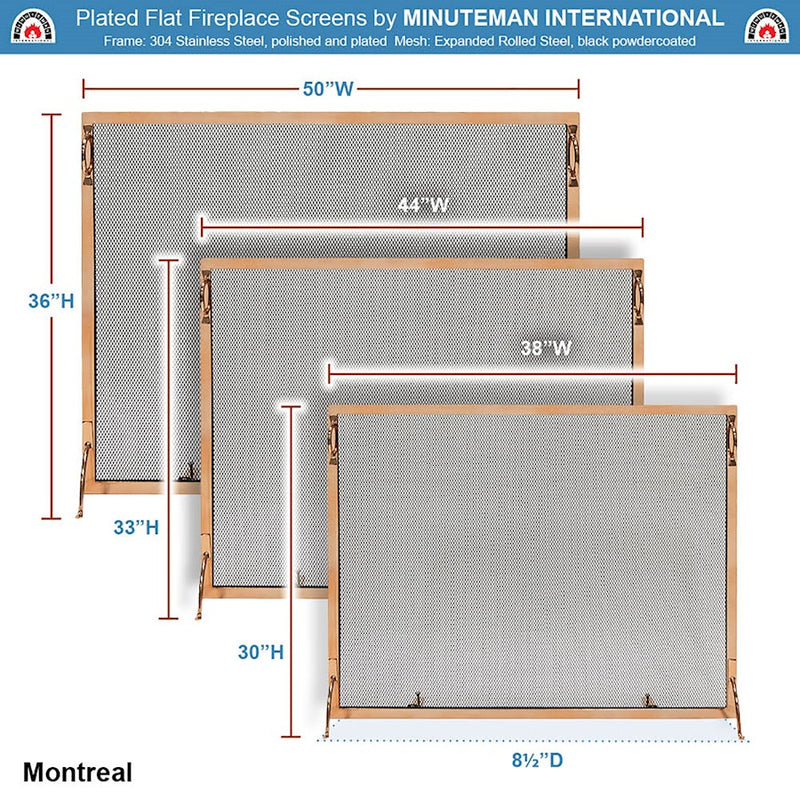 ACHLA Montreal 38x30in Flat Fireplace Screen | Polished Copper Wrought Iron Frame with Black Mesh | Living Room & Hearth Safety | Model SSM-3830CP