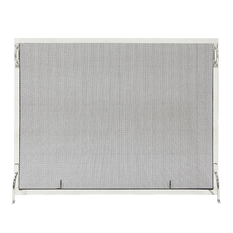 ACHLA Montreal 38x30in Flat Fireplace Screen | Polished Nickel Wrought Iron Frame with Black Mesh | Living Room & Hearth Safety | Model SSM-3830NP