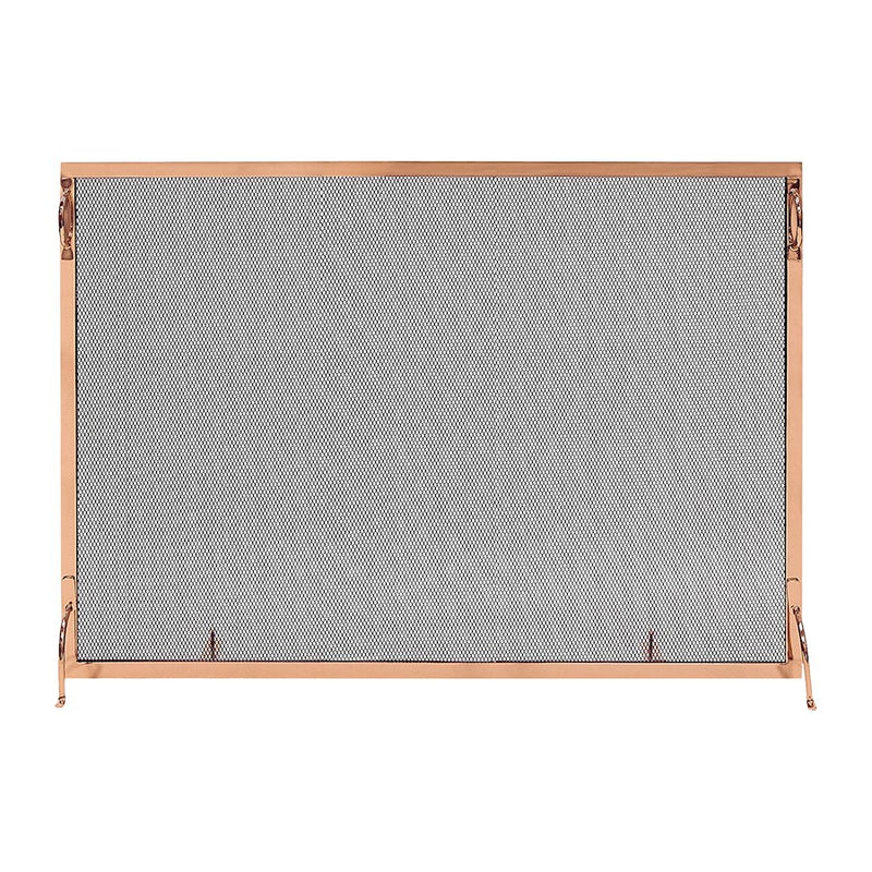 ACHLA Montreal 50x36in Flat Fireplace Screen | Polished Copper Wrought Iron Frame with Black Mesh | Living Room & Hearth Safety | Model SSM-5036CP