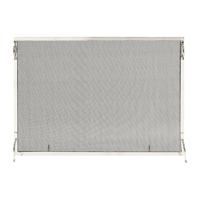 ACHLA Montreal 50x36in Flat Fireplace Screen | Polished Nickel Wrought Iron Frame with Black Mesh | Living Room & Hearth Safety | Model SSM-5036NP