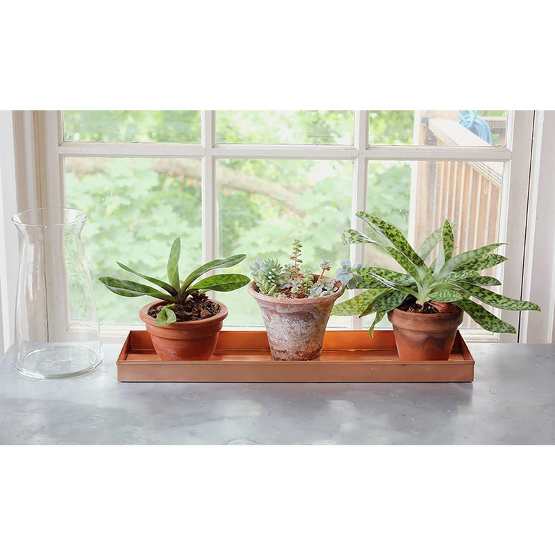 ACHLA Long Tray 20in | Polished Copper Stainless Steel Serving Tray | Kitchen Counter & Windowsill Plant Tray | 20 x 5 x 2 in | Model TRY-C20