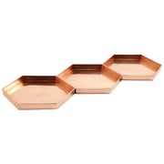 ACHLA Hexagonal Trays Set of 3 | Copper Plated Stainless Steel | Serving & Plant Tray for Kitchen, Coffee Table & Patio | 9 x 8 x 1 in | Model TRY-H9