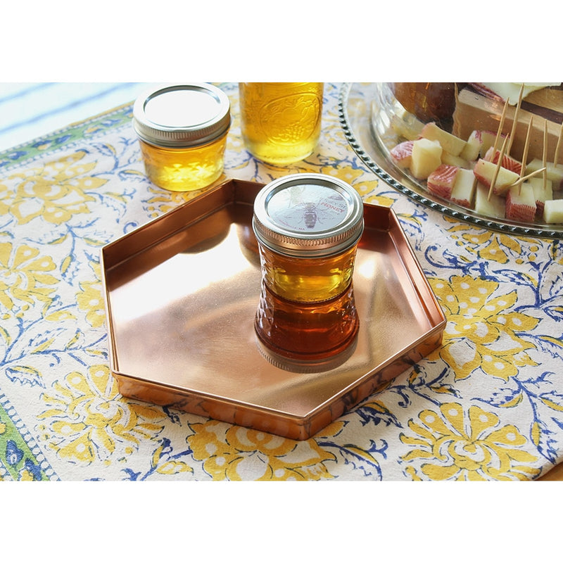 ACHLA Hexagonal Trays Set of 3 | Copper Plated Stainless Steel | Serving & Plant Tray for Kitchen, Coffee Table & Patio | 9 x 8 x 1 in | Model TRY-H9