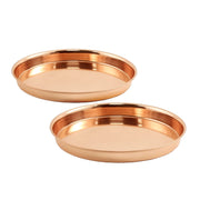 ACHLA 8in Round Copper Trays, Set of 2 | Copper Plated Stainless Steel | Serving, Decor & Plant Tray | 8.5 x 8.5 x 1 in | Model TRY-R8