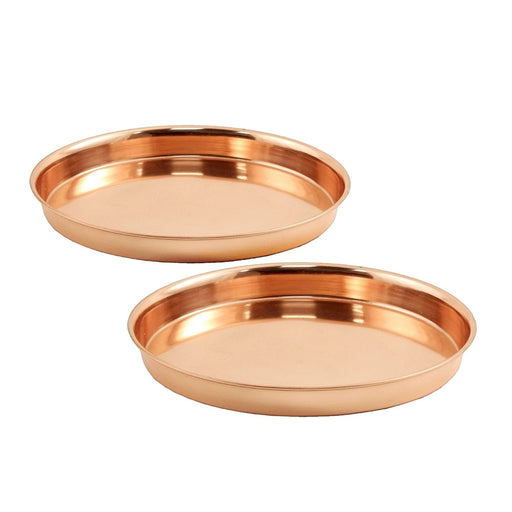 ACHLA 8in Round Copper Trays, Set of 2 | Copper Plated Stainless Steel | Serving, Decor & Plant Tray | 8.5 x 8.5 x 1 in | Model TRY-R8