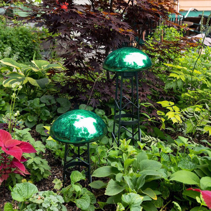 ACHLA Crackled Emerald Green Glass Toad Stool | Hand-Blown Glass Garden Decor | Patio & Lawn Accent | 9 x 9 x 5.5 in | Model TS-EG-C