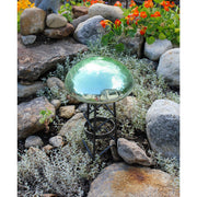 ACHLA Toad Stool Light Green Crackle Glass Garden Ornament | Hand-Blown Crackled Glass | Patio & Garden Accent | 9 x 9 x 5.5 in | Model TS-LG-C