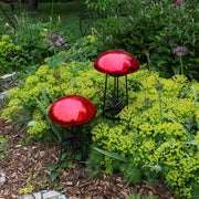 ACHLA Toad Stool Red Crackle Glass | Hand-Blown Crackled Glass Garden Ornament | Patio & Garden Accent | 9 x 9 x 5.5 in | Model TS-RD-C