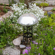ACHLA Toad Stool Silver Crackle Glass Garden Ornament | Hand-Blown Crackled Glass | Patio & Garden Decor | 9 x 9 x 5.5 in | Model TS-S-C