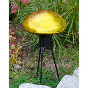 ACHLA Toad Stool Yellow Crackle Glass Garden Ornament | Hand-Blown Glass | Patio & Garden Decor | 9 x 9 x 5.5 in | Model TS-Y-C