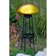 ACHLA Toad Stool Yellow Crackle Glass Garden Ornament | Hand-Blown Glass | Patio & Garden Decor | 9 x 9 x 5.5 in | Model TS-Y-C