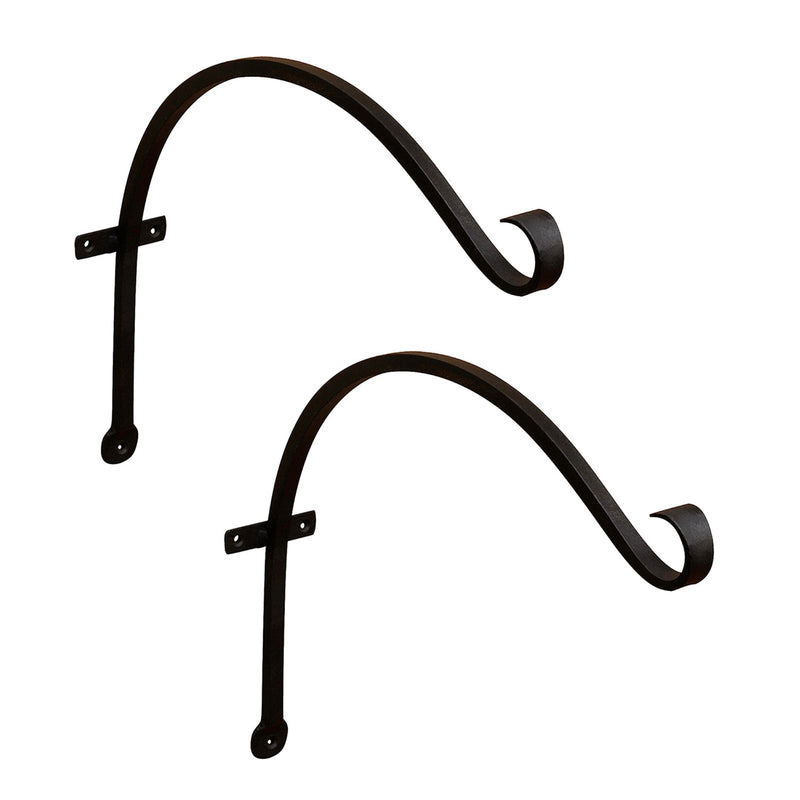 ACHLA 18in Upcurled Bracket 2-Pack | Wrought Iron Black Powdercoat | Outdoor Wall Hook for Lanterns & Planters | 21 x 3 x 9 in | Model TSH-06-2