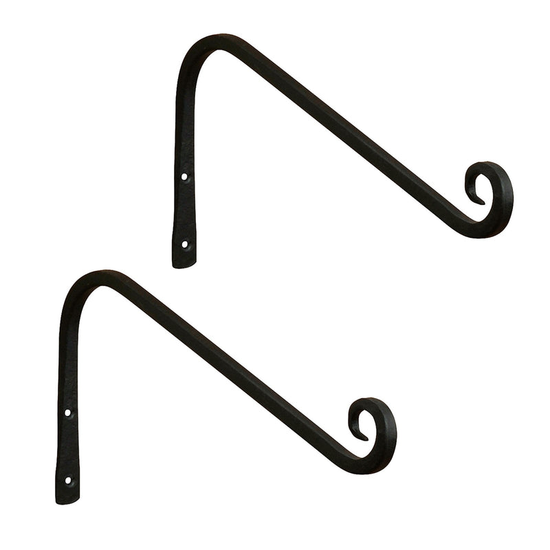 ACHLA 12in Angled Upcurled Bracket 2-Pack | Black Powdercoat Wrought Iron | Outdoor Wall Hook for Lanterns, Planters & Bird Feeders | Model TSH-08-2