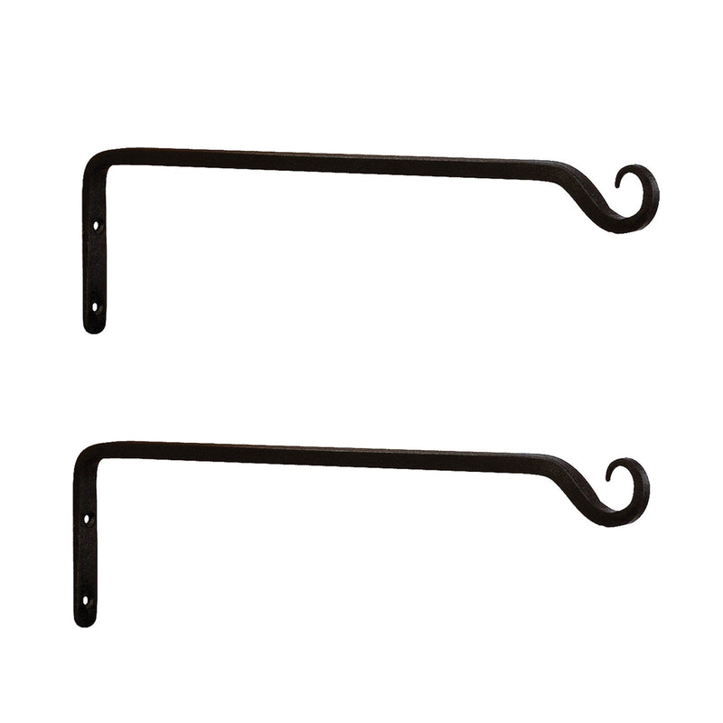 ACHLA 15in Straight Upcurled Bracket 2-Pack | Black Powdercoat Wrought Iron Wall Hook | Outdoor Planter & Lantern Hanger | Model TSH-10-2