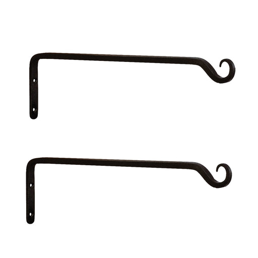 ACHLA 15in Straight Upcurled Bracket 2-Pack | Black Powdercoat Wrought Iron Wall Hook | Outdoor Planter & Lantern Hanger | Model TSH-10-2