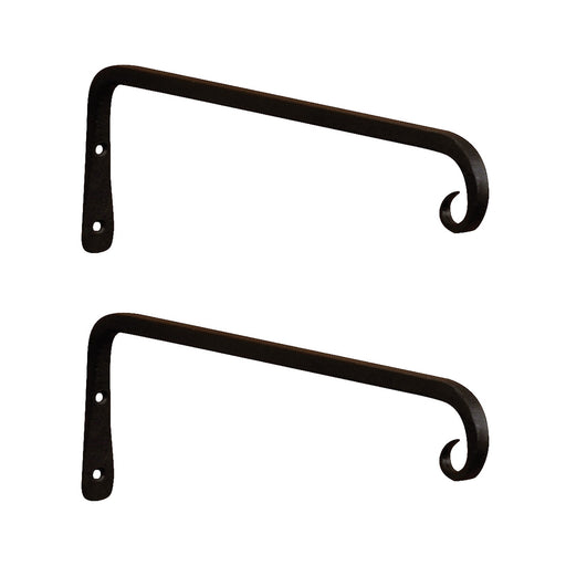 ACHLA 12in Straight Downcurled Bracket 2-Pack | Wrought Iron Black Powdercoat Wall Hook | Outdoor Lanterns, Planters & Bird Feeders | Model TSH-12-2