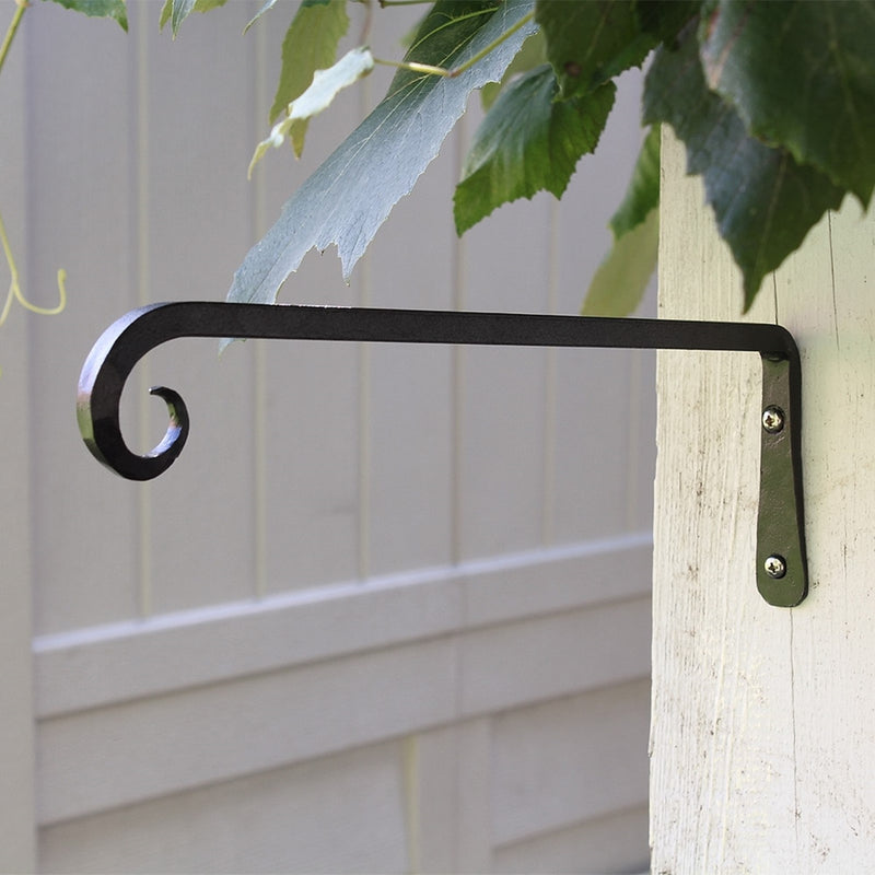 ACHLA 12in Straight Downcurled Bracket 2-Pack | Wrought Iron Black Powdercoat Wall Hook | Outdoor Lanterns, Planters & Bird Feeders | Model TSH-12-2
