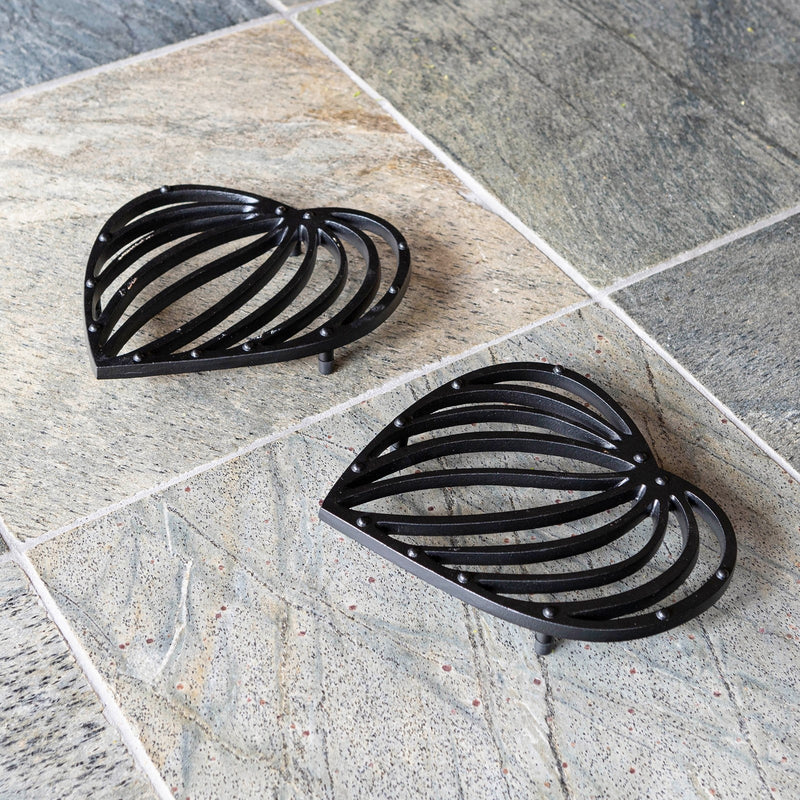 ACHLA Leaf Wrought Iron Trivet Set of 2 | Black Powdercoat Cast Iron | Indoor & Outdoor Plant Stand | 8 x 7 x 1 in | Model TWI-05-2