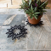 ACHLA 12in Flower Wrought Iron Trivet Set of 2 | Black Powdercoat Cast Iron | Indoor & Outdoor Plant Stand | 12 x 12 x 1 in | Model TWI-06L-2