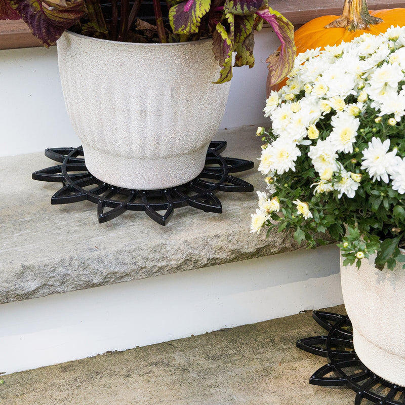 ACHLA 12in Flower Wrought Iron Trivet Set of 2 | Black Powdercoat Cast Iron | Indoor & Outdoor Plant Stand | 12 x 12 x 1 in | Model TWI-06L-2
