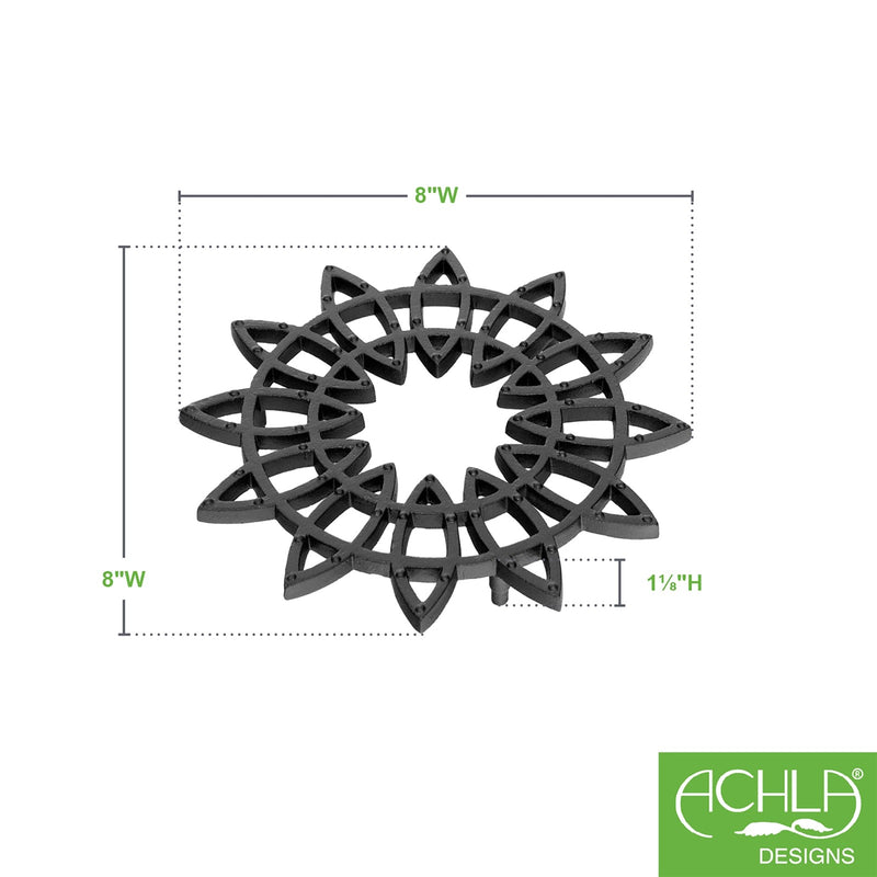 ACHLA 8in Wrought Iron Trivet Set of 2 | Black Powdercoat Cast Iron | Indoor & Outdoor Plant Stand & Table Protector | 8 x 8 x 1 in | Model TWI-06S-2