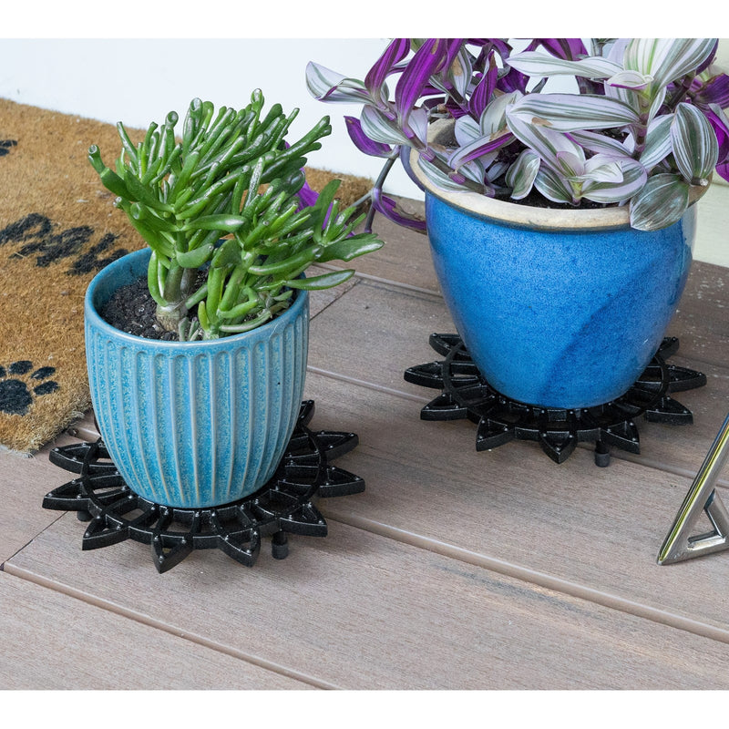 ACHLA 8in Wrought Iron Trivet Set of 2 | Black Powdercoat Cast Iron | Indoor & Outdoor Plant Stand & Table Protector | 8 x 8 x 1 in | Model TWI-06S-2