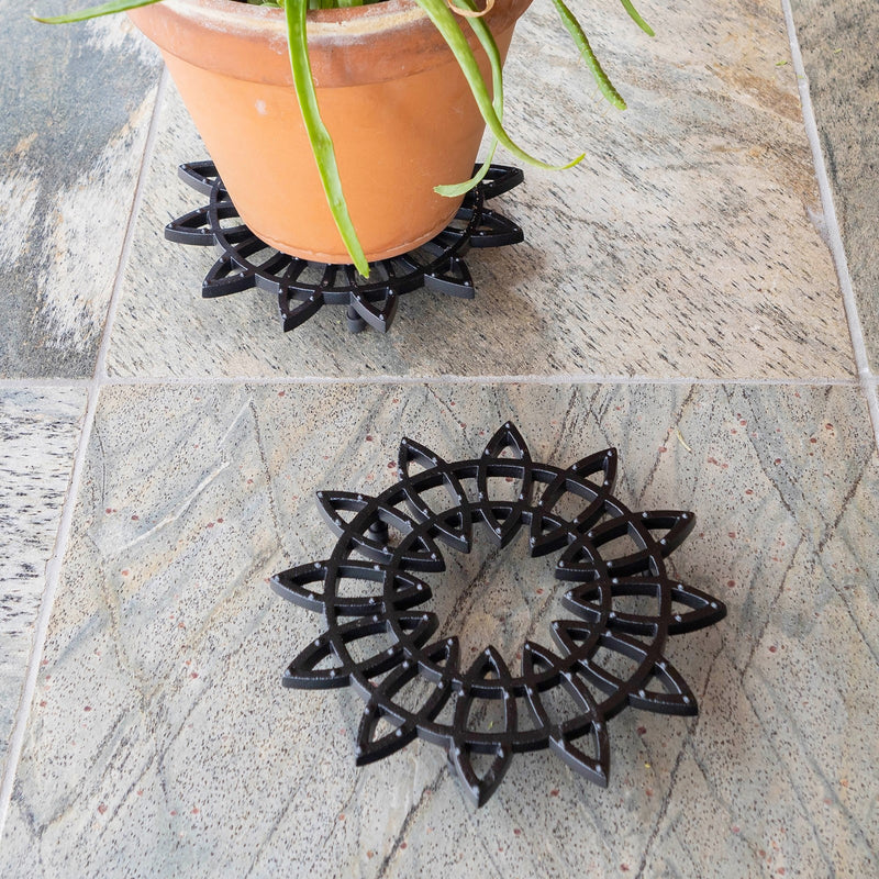 ACHLA 8in Wrought Iron Trivet Set of 2 | Black Powdercoat Cast Iron | Indoor & Outdoor Plant Stand & Table Protector | 8 x 8 x 1 in | Model TWI-06S-2