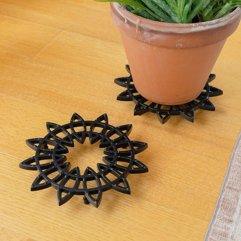ACHLA 8in Wrought Iron Trivet Set of 2 | Black Powdercoat Cast Iron | Indoor & Outdoor Plant Stand & Table Protector | 8 x 8 x 1 in | Model TWI-06S-2