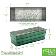 ACHLA Williamsburg Galvanized Tin Window Box Standard 24in | Verdigris Green Powder Coated Metal | Outdoor & Covered Porch Planter | Model VFB-05